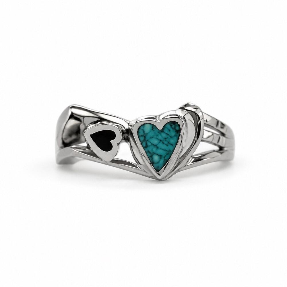 The "Sweetheart Oasis" Turquoise & Onyx Ring - Sz 11